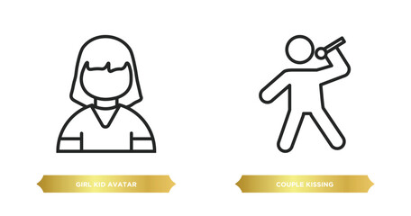 Poster - two editable outline icons from people concept. thin line icons such as girl kid avatar, couple kissing vector.