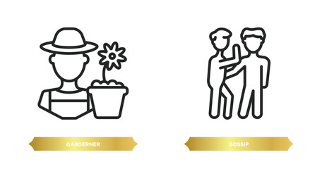 Poster - two editable outline icons from people concept. thin line icons such as garderner, gossip vector.