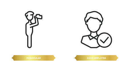 Poster - two editable outline icons from people concept. thin line icons such as monocular, good employee vector.