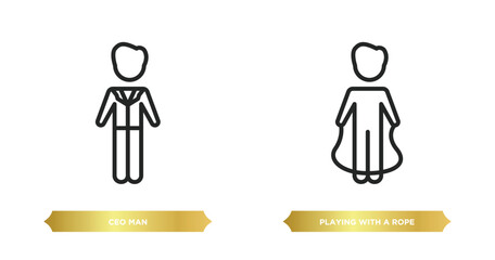 Poster - two editable outline icons from people concept. thin line icons such as ceo man, playing with a rope vector.