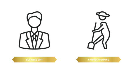 Poster - two editable outline icons from people concept. thin line icons such as business suit, farmer working vector.