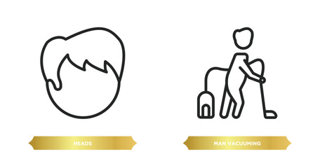 Poster - two editable outline icons from people concept. thin line icons such as heads, man vacuuming vector.
