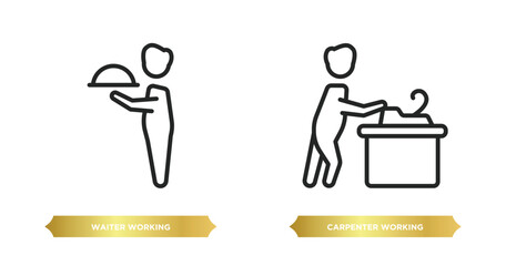 Poster - two editable outline icons from people concept. thin line icons such as waiter working, carpenter working vector.