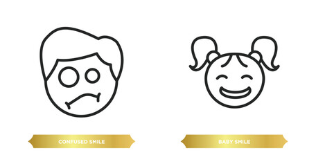 Poster - two editable outline icons from people concept. thin line icons such as confused smile, baby smile vector.