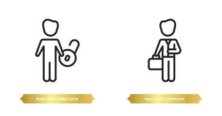 Wall Mural - two editable outline icons from people concept. thin line icons such as man with open lock, man with company vector.