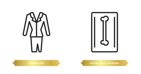 Poster - two editable outline icons from people concept. thin line icons such as women suit, radiologist working vector.