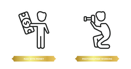 Wall Mural - two editable outline icons from people concept. thin line icons such as man with money, photographer working vector.