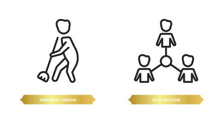 Poster - two editable outline icons from people concept. thin line icons such as sweeping person, team success vector.