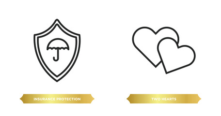 Poster - two editable outline icons from people concept. thin line icons such as insurance protection, two he