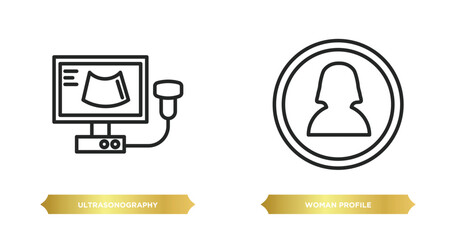 Poster - two editable outline icons from people concept. thin line icons such as ultrasonography, woman profile vector.