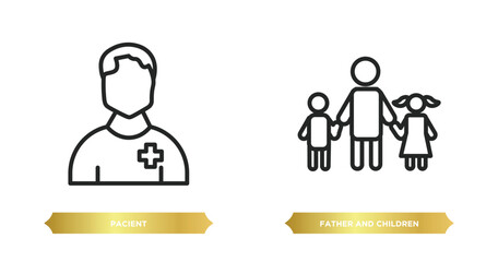 Poster - two editable outline icons from people concept. thin line icons such as pacient, father and children vector.