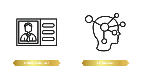Poster - two editable outline icons from people concept. thin line icons such as identification ard, psycholo