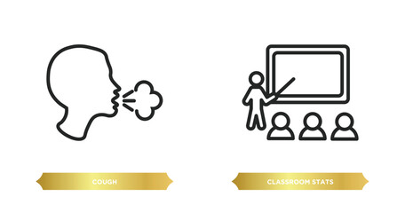 Poster - two editable outline icons from people concept. thin line icons such as cough, classroom stats vecto