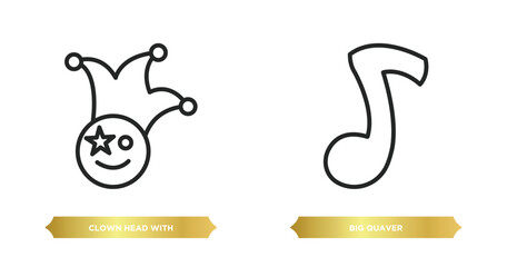Poster - two editable outline icons from party concept. thin line icons such as clown head with hat, big quaver vector.