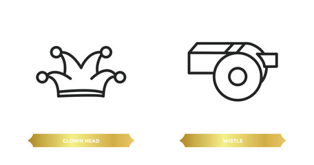 Poster - two editable outline icons from party concept. thin line icons such as clown head, wistle vector.