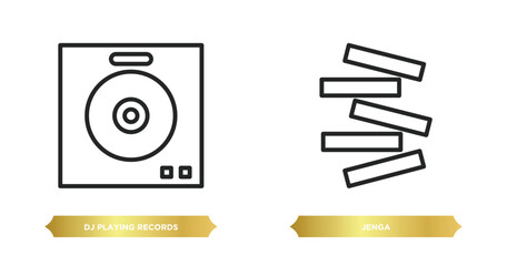 Poster - two editable outline icons from party concept. thin line icons such as dj playing records, jenga vector.