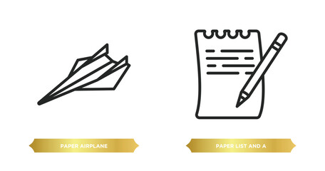 Poster - two editable outline icons from other concept. thin line icons such as paper airplane, paper list and a pencil vector.