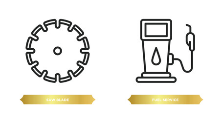 Poster - two editable outline icons from other concept. thin line icons such as saw blade, fuel service vecto