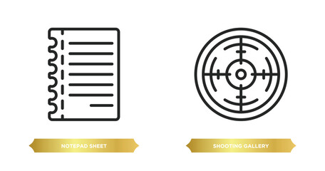 Poster - two editable outline icons from other concept. thin line icons such as notepad sheet, shooting galle
