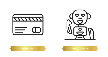 Aufkleber - two editable outline icons from other concept. thin line icons such as money card, robot of japan vector.