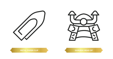 Poster - two editable outline icons from other concept. thin line icons such as metal paper clip, samurai head of japan vector.