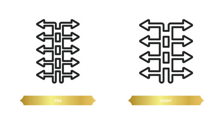 Poster - two editable outline icons from orientation concept. thin line icons such as ten, eight vector.