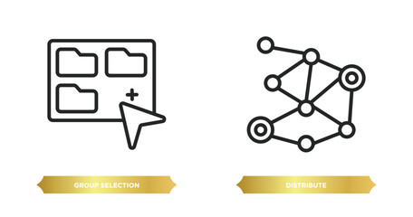 Poster - two editable outline icons from networking concept. thin line icons such as group selection, distribute vector.
