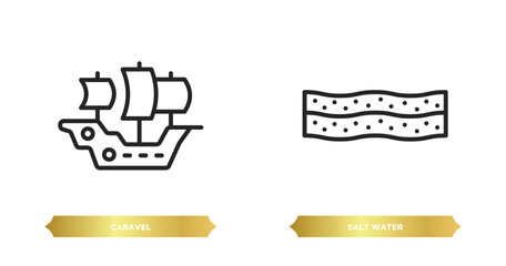 Poster - two editable outline icons from nautical concept. thin line icons such as caravel, salt water vector.