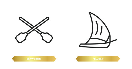 Poster - two editable outline icons from nautical concept. thin line icons such as seaworthy, felucca vector.