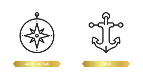 Poster - two editable outline icons from nautical concept. thin line icons such as azimuth compass, marine ve