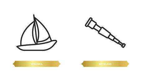 Poster - two editable outline icons from nautical concept. thin line icons such as windsail, spyglass vector.