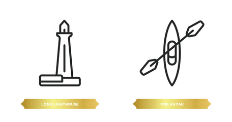 Poster - two editable outline icons from nautical concept. thin line icons such as long lighthouse, one kayak vector.