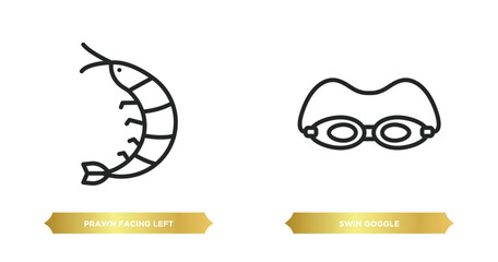 Poster - two editable outline icons from nautical concept. thin line icons such as prawn facing left, swin goggle vector.