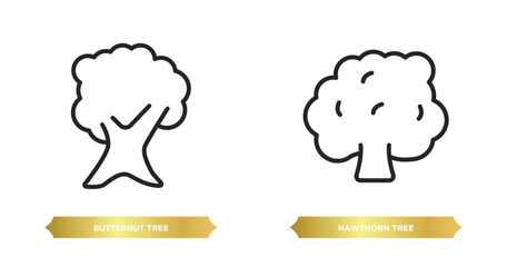Poster - two editable outline icons from nature concept. thin line icons such as butternut tree, hawthorn tree vector.