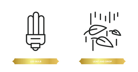 Poster - two editable outline icons from nature concept. thin line icons such as led bulb, leaf and drop vector.