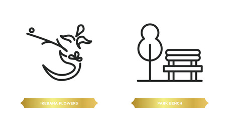 Poster - two editable outline icons from nature concept. thin line icons such as ikebana flowers, park bench vector.
