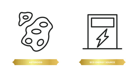 Poster - two editable outline icons from nature concept. thin line icons such as asteroids, eco energy source
