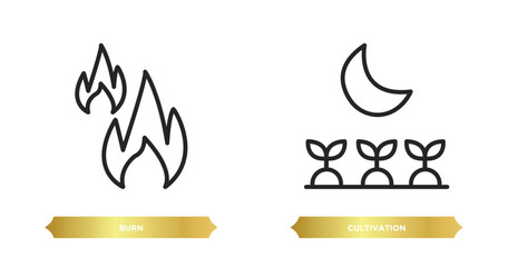 Poster - two editable outline icons from nature concept. thin line icons such as burn, cultivation vector.