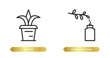 Poster - two editable outline icons from nature concept. thin line icons such as plant pot, floral decorations vector.