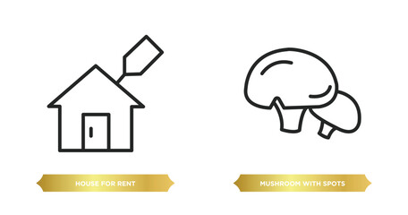 Poster - two editable outline icons from nature concept. thin line icons such as house for rent, mushroom with spots vector.