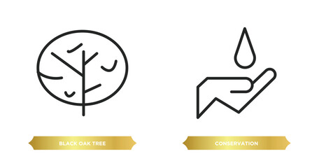 Poster - two editable outline icons from nature concept. thin line icons such as black oak tree, conservation vector.