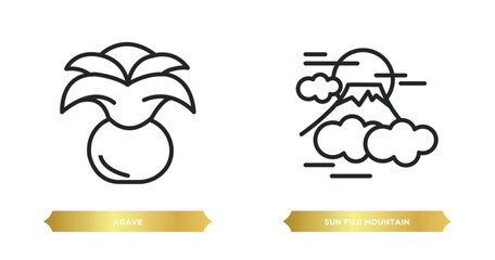 Poster - two editable outline icons from nature concept. thin line icons such as agave, sun fuji mountain vector.