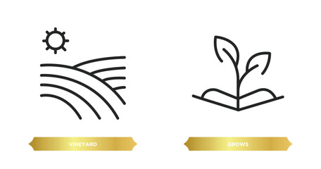 Poster - two editable outline icons from nature concept. thin line icons such as vineyard, grows vector.