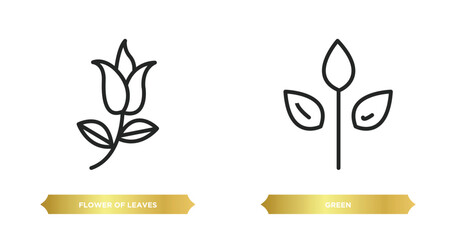 Poster - two editable outline icons from nature concept. thin line icons such as flower of leaves, green vector.