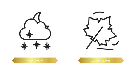Poster - two editable outline icons from nature concept. thin line icons such as night snow, autumn leaves vector.
