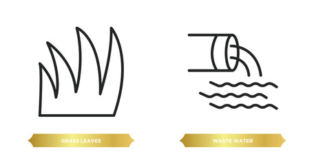 Poster - two editable outline icons from nature concept. thin line icons such as grass leaves, waste water vector.