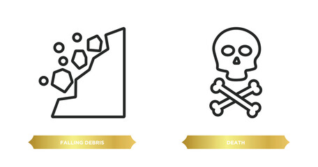 two editable outline icons from nature concept. thin line icons such as falling debris, death vector.