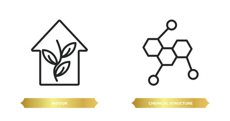 Poster - two editable outline icons from nature concept. thin line icons such as indoor, chemical structure vector.