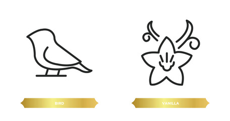 Poster - two editable outline icons from nature concept. thin line icons such as bird, vanilla vector.