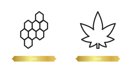 Poster - two editable outline icons from nature concept. thin line icons such as hive, hemp vector.